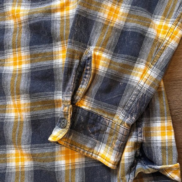 Original Paperbacks Casual Button Down Mens Medium Yellow Plaid Flannel Shirt - Picture 4 of 6